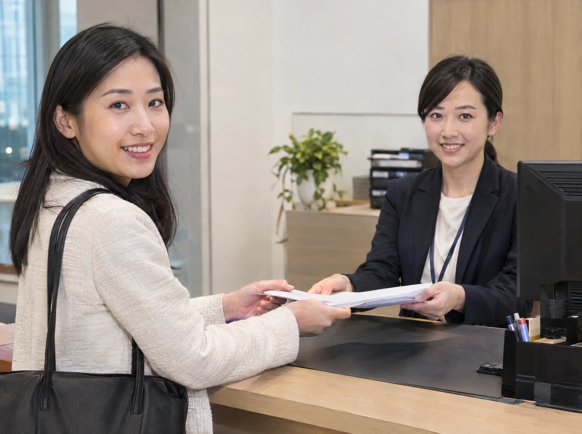 女士在櫃位前遞交文件