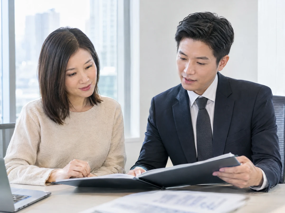 女士與專責顧問在辦公室查看文件